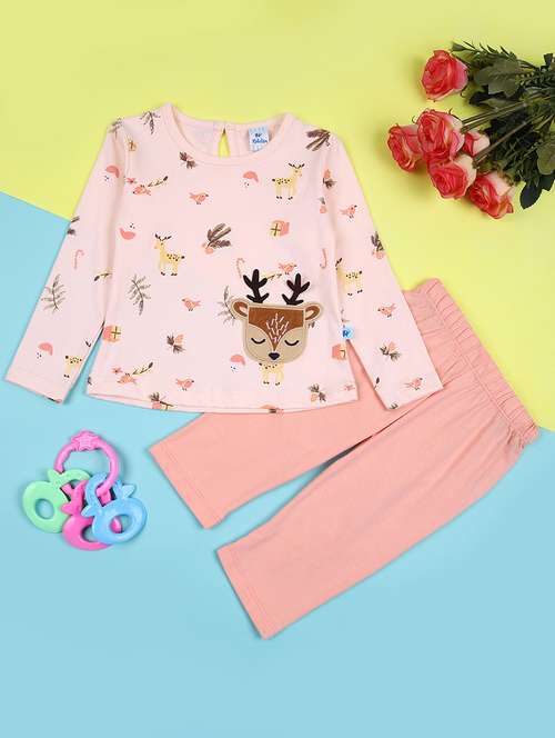 girls peach printed full length sets - 21627636 - Standard Image - 0