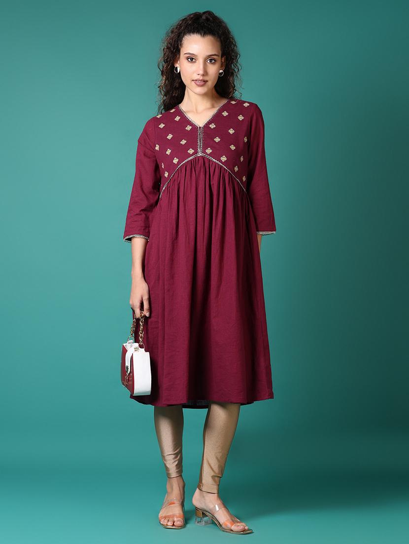 women embroidered three quarter sleeve a-line kurta - 21627653 - Standard Image - 3
