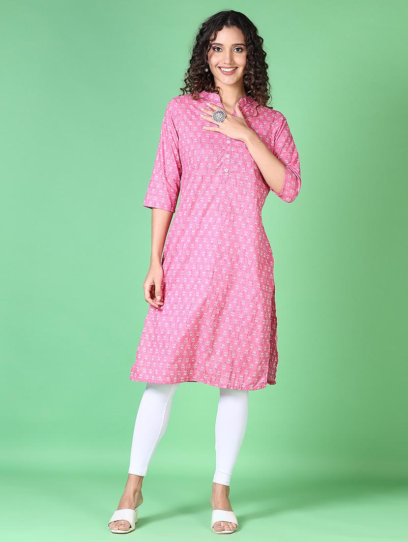 women floral mandarin neck straight kurta - 21627696 - Standard Image - 3