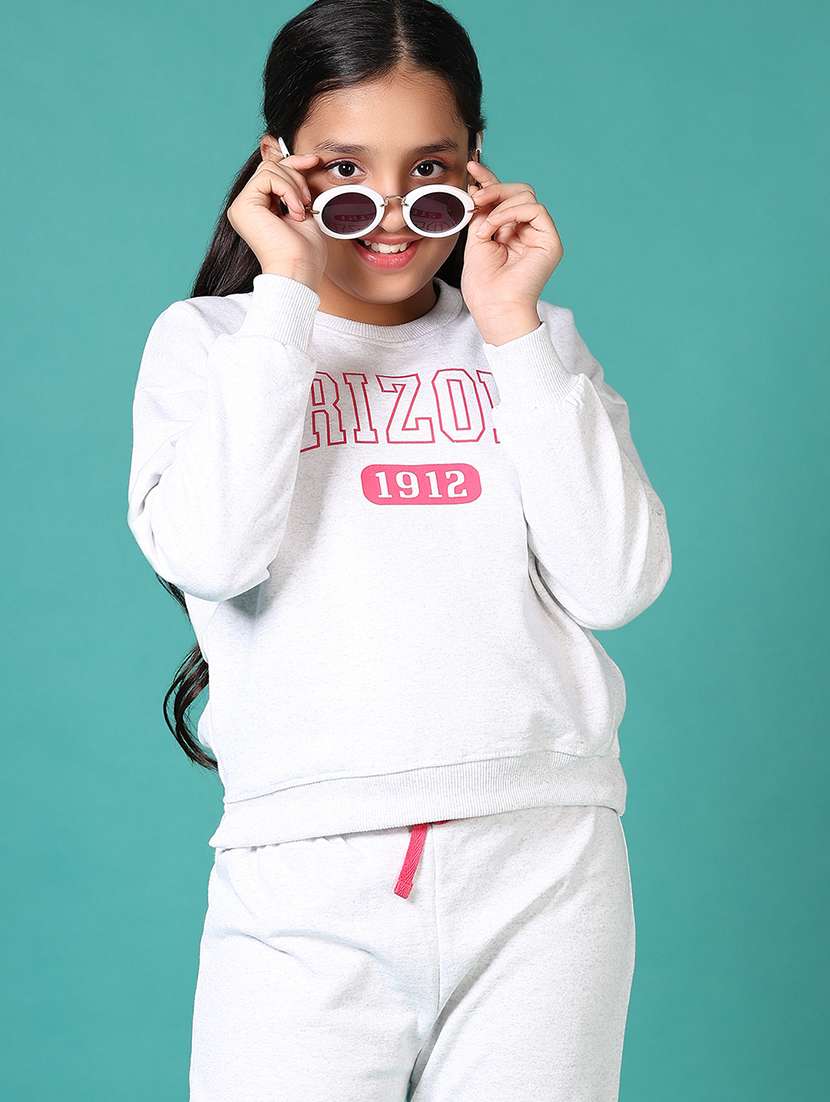 girls typography print sweatshirt & joggers full length sets - 21627706 -  Standard Image - 3