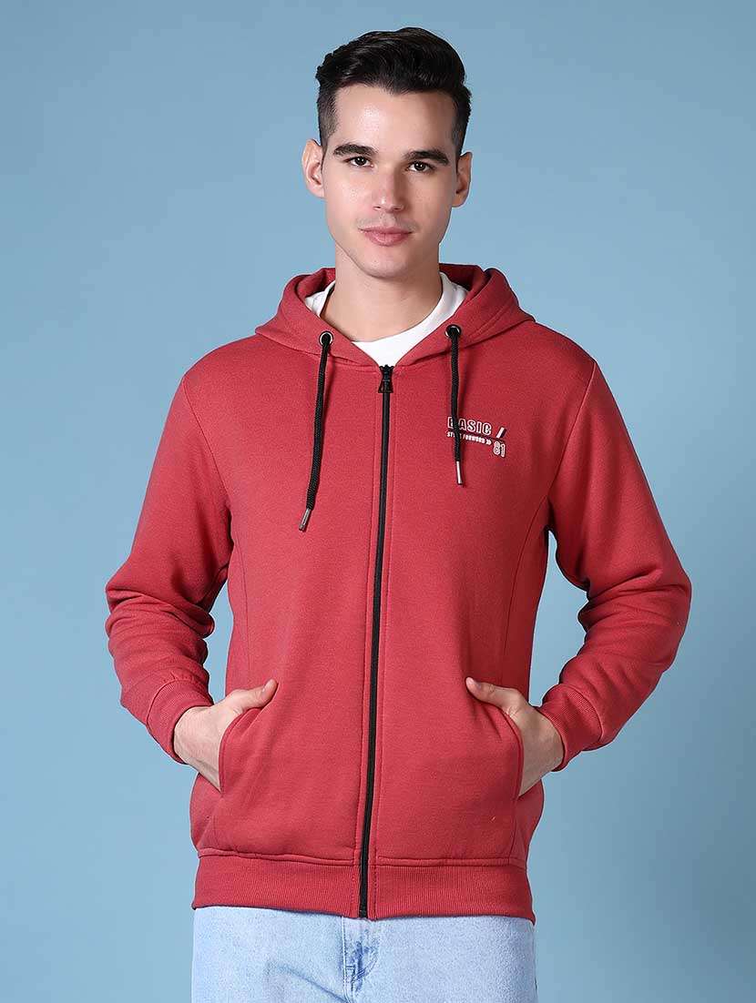 men solid long sleeve hooded sweatshirt