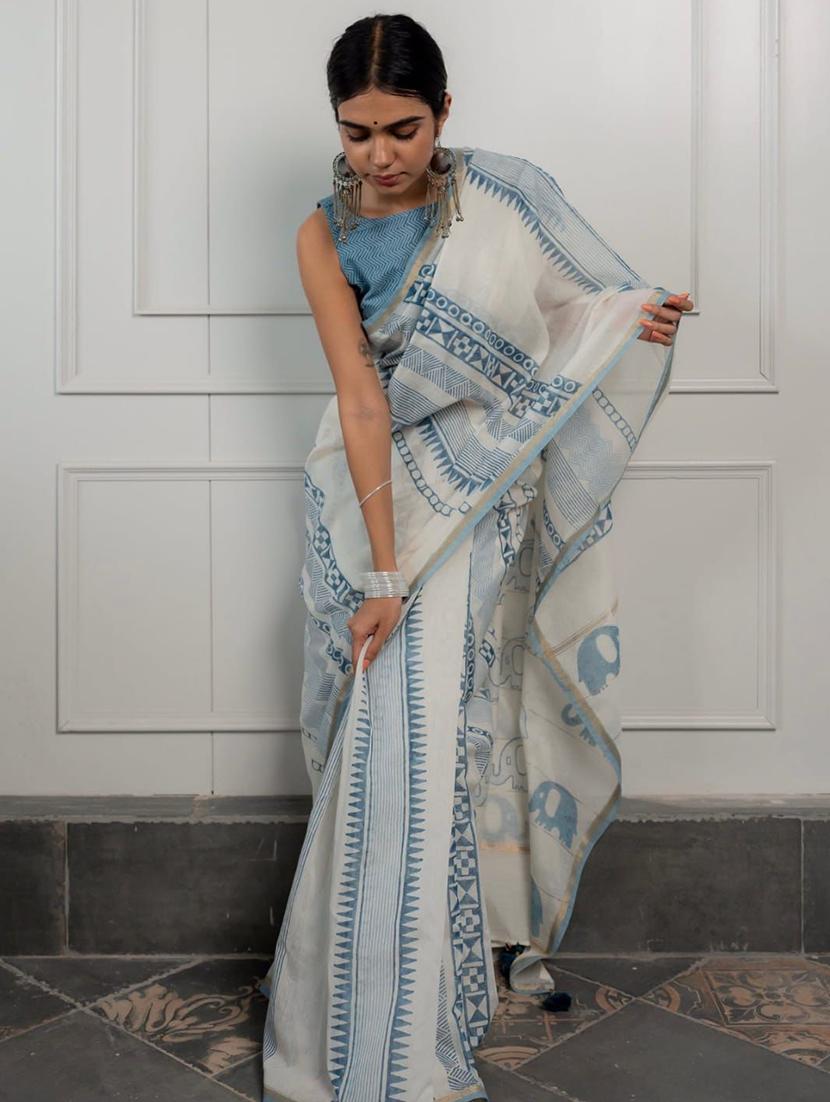 women printed handloom saree with blouse
