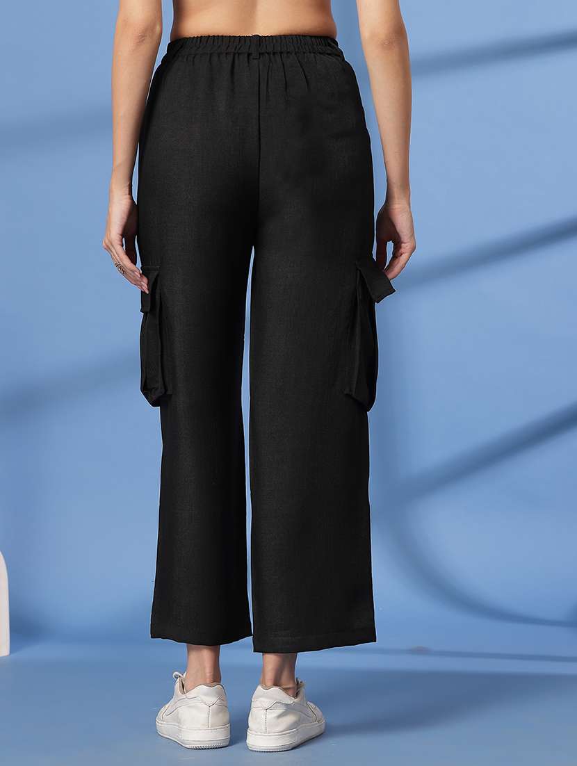 women solid high rise relaxed fit cargo - 21628393 -  Standard Image - 3