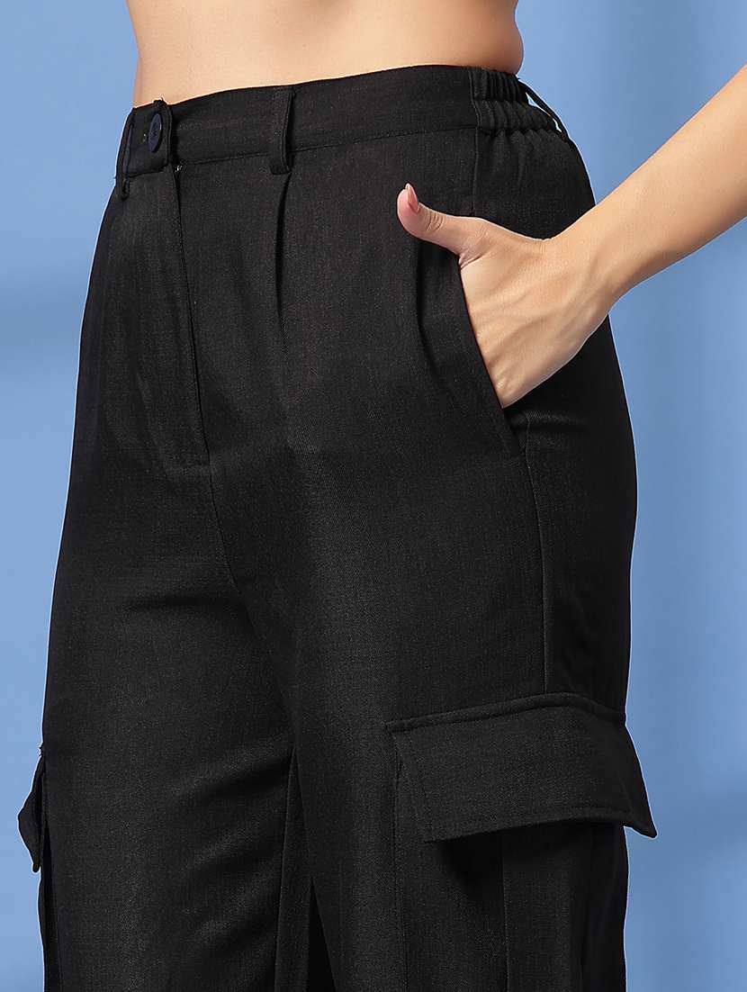 women solid high rise relaxed fit cargo - 21628393 -  Standard Image - 5