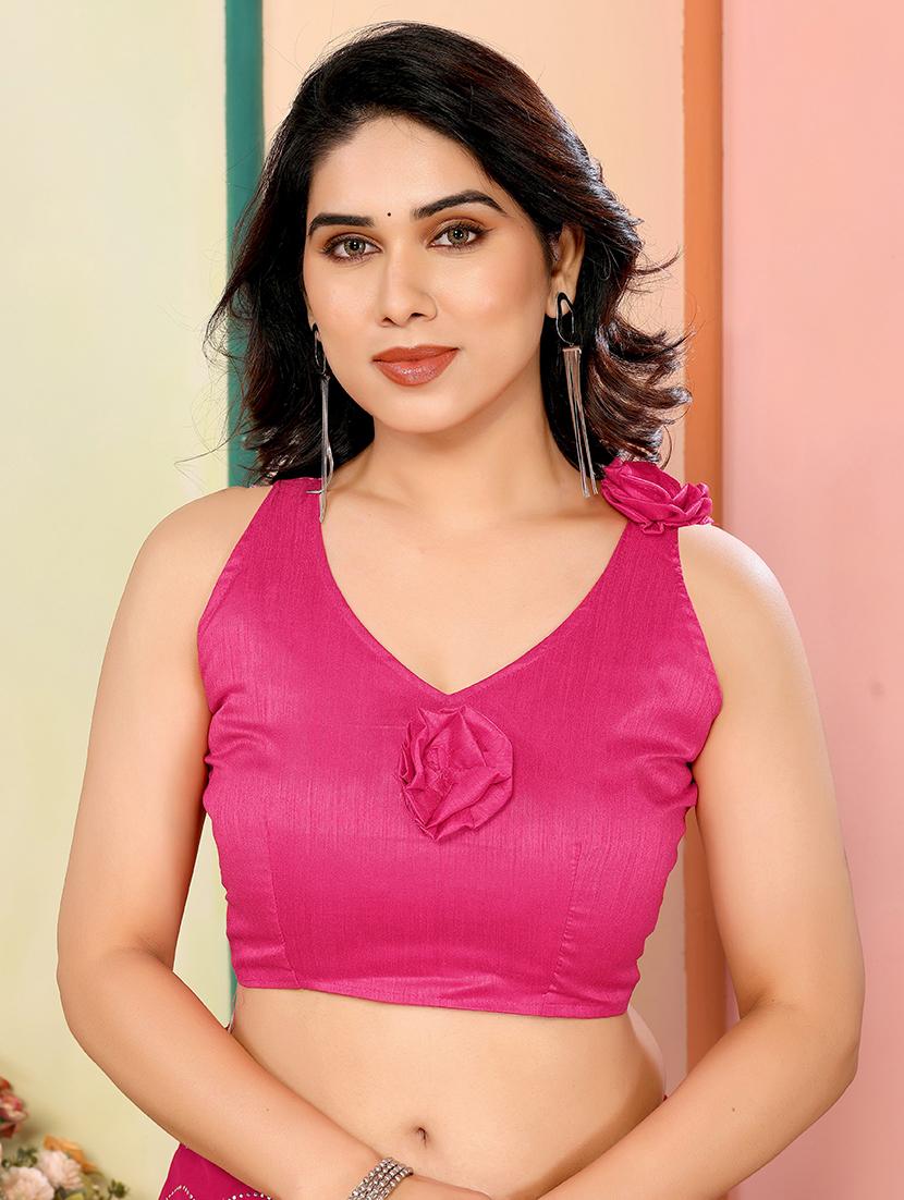 women solid with work embellished saree with blouse - 21628445 - Standard Image - 3