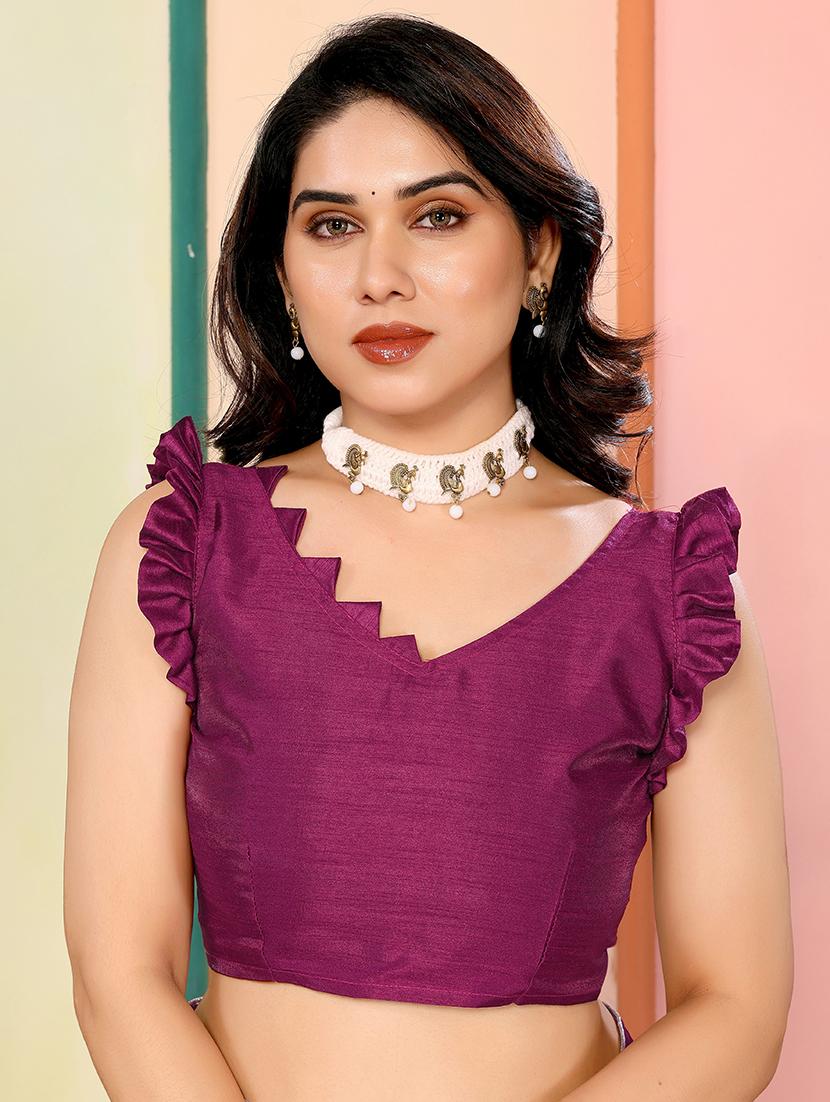 women solid with work embellished saree with blouse - 21628446 - Standard Image - 3