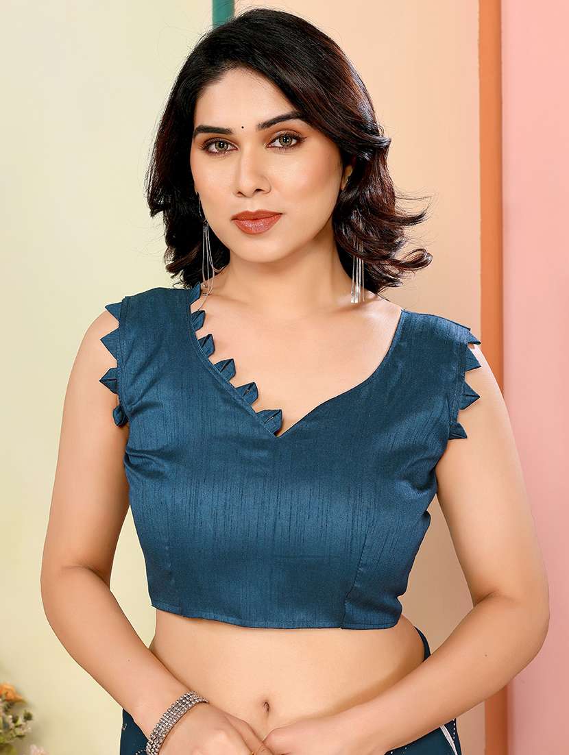 women solid with work embellished saree with blouse - 21628447 -  Standard Image - 3