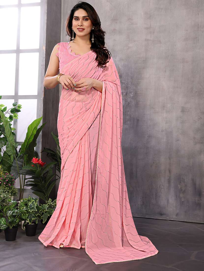 women solid with work embellished saree with blouse