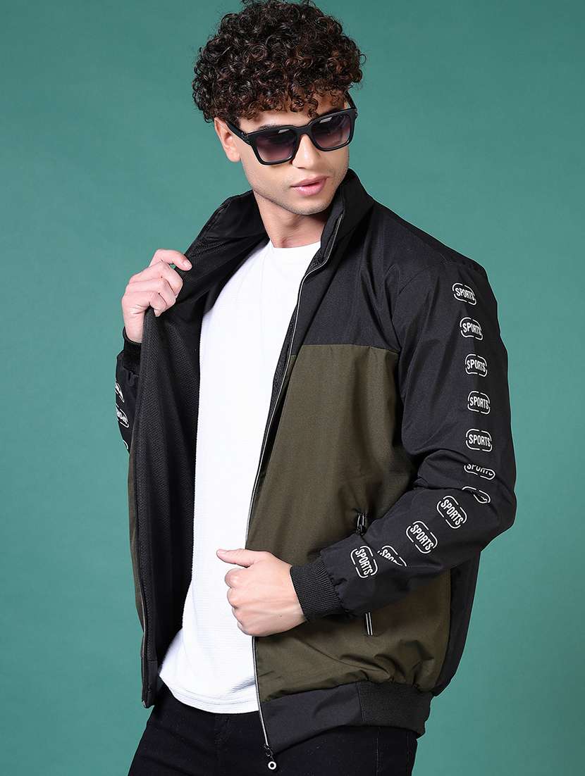 men olive color block long sleeve casual jacket - 21628489 -  Standard Image - 3
