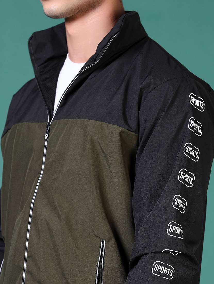 men olive color block long sleeve casual jacket - 21628489 -  Standard Image - 5