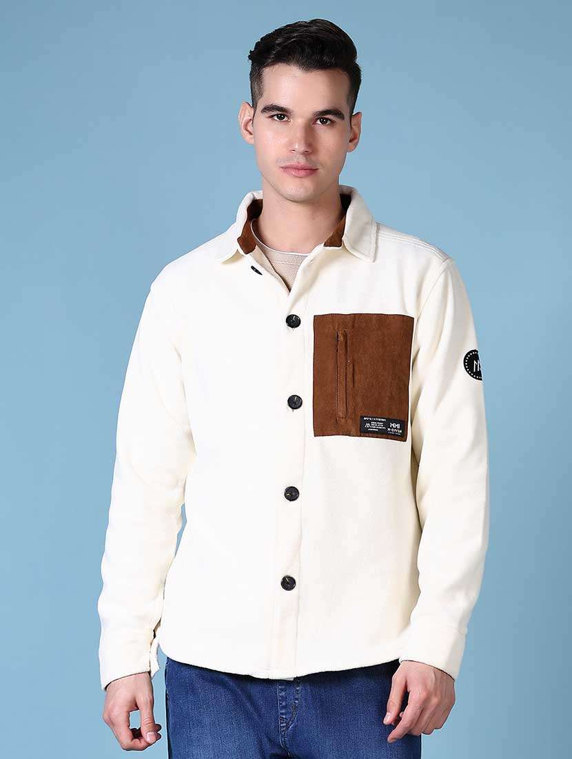 men color block long sleeve shacket