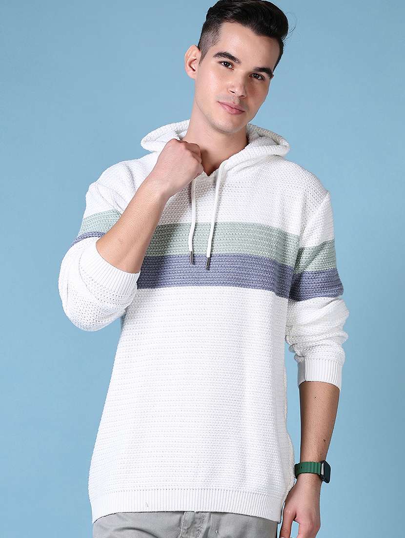 men striped long sleeve regular fit hooded pullover