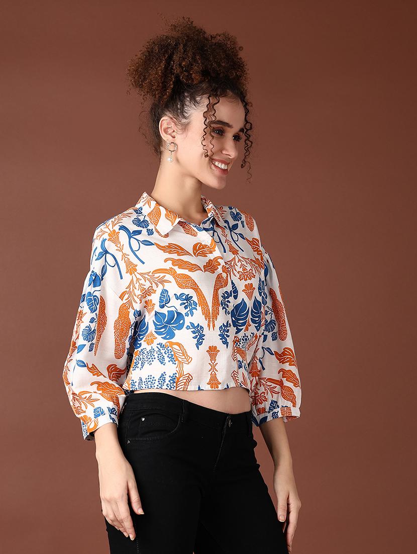 women printed three quarter sleeve crop top - 21628514 - Standard Image - 3