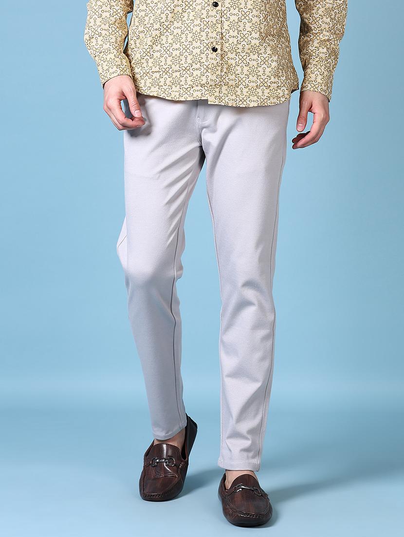 men solid flat front casual trouser