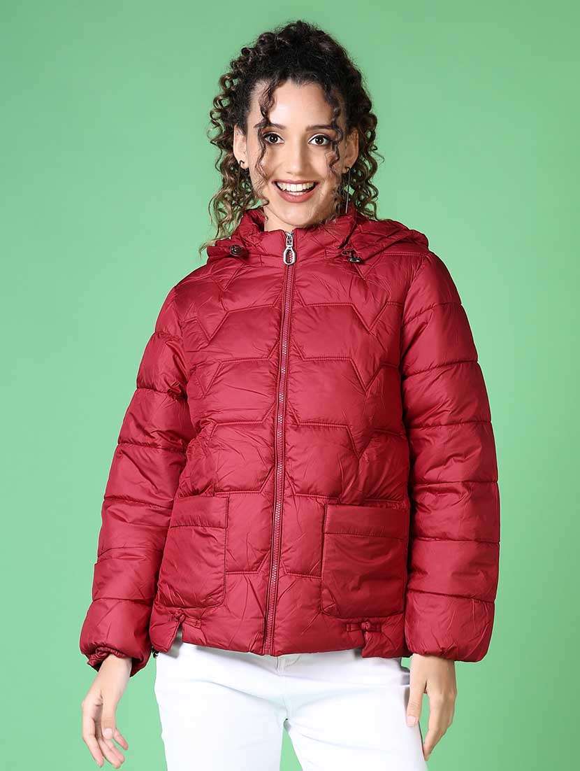 women solid long sleeve quilted jacket