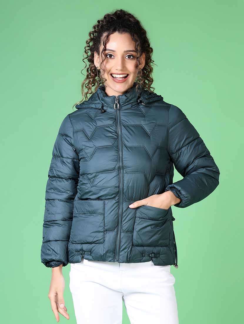 women solid long sleeve quilted jacket - 21628800 -  Zoom Image - 0