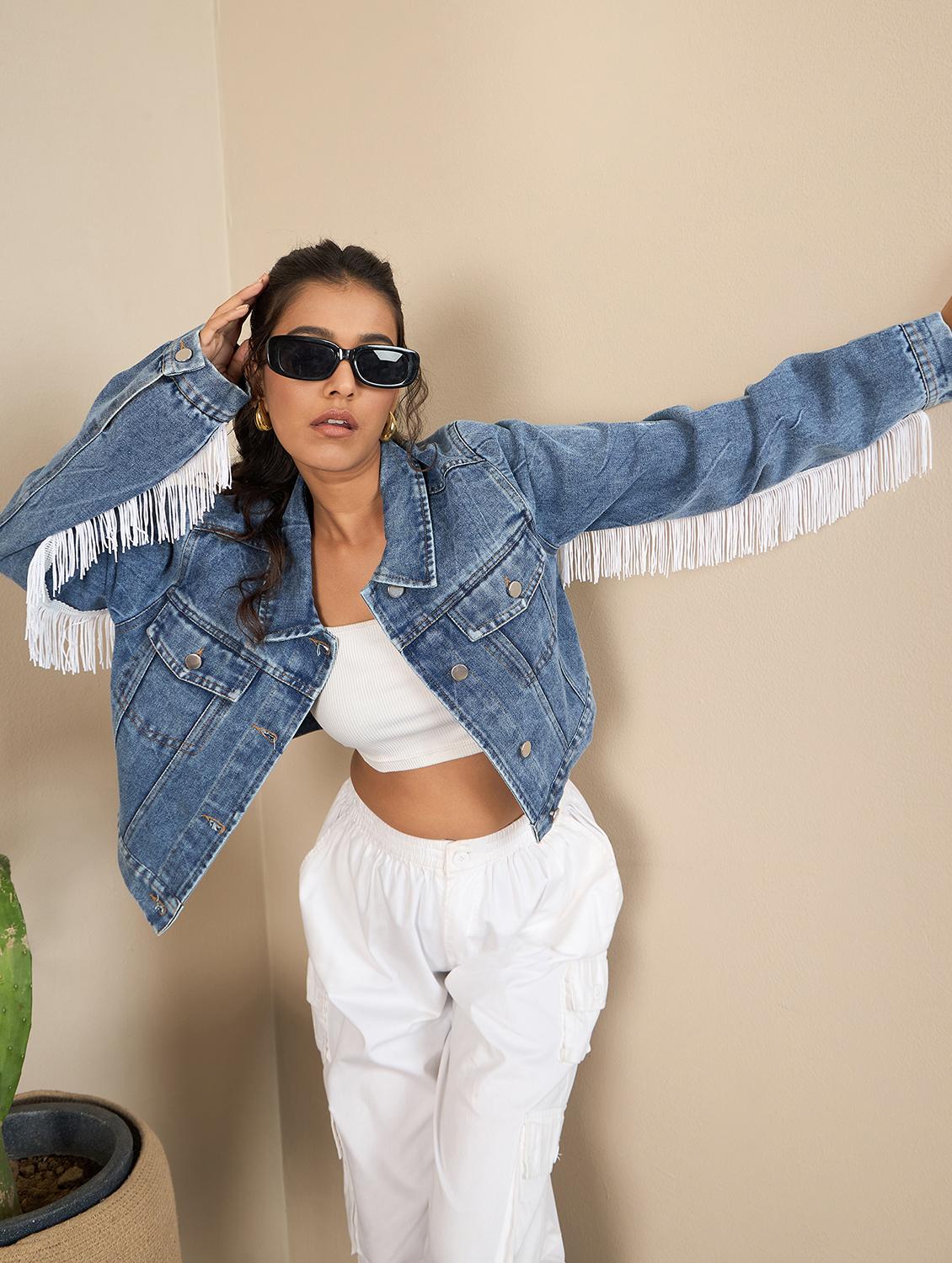 women blue denim summer jacket - 21628944 - Standard Image - 3