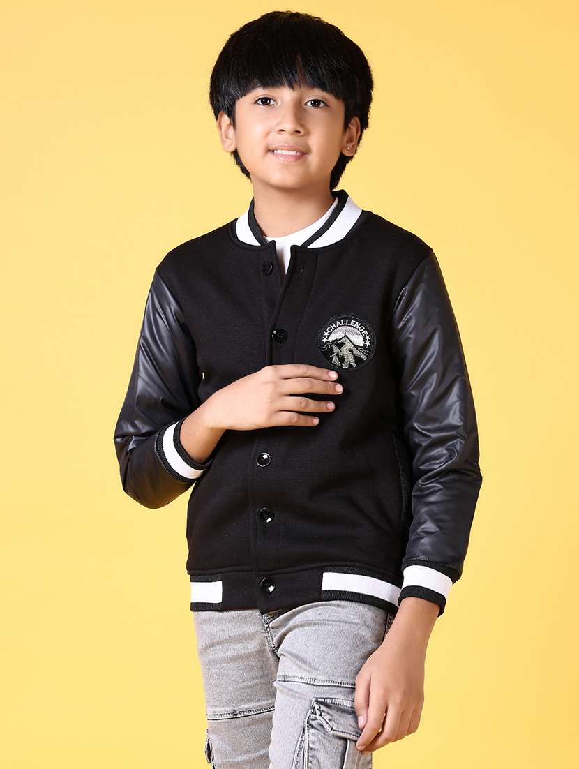 boys solid long sleeve varsity jacket