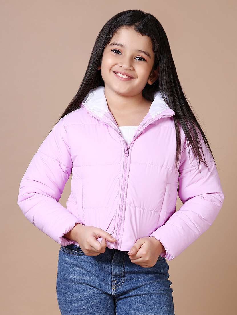 girls solid hooded quilted jacket - 21628971 -  Zoom Image - 0