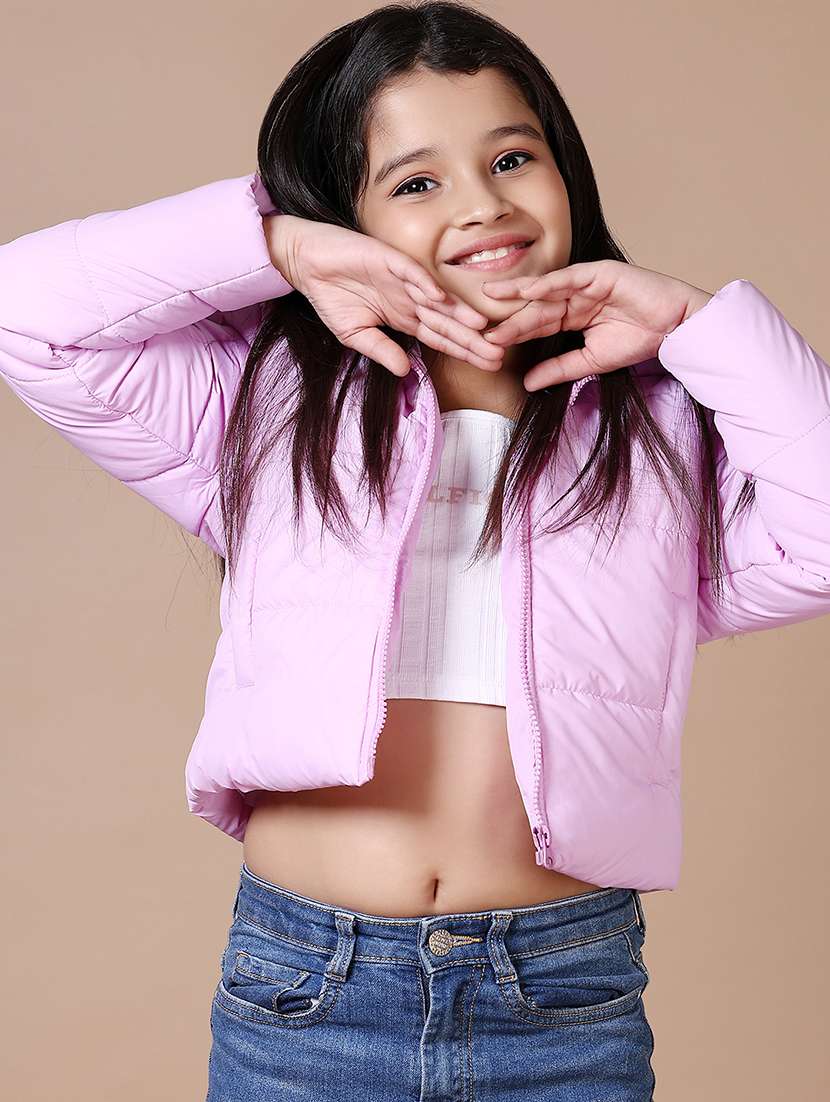 girls solid hooded quilted jacket - 21628971 -  Standard Image - 3