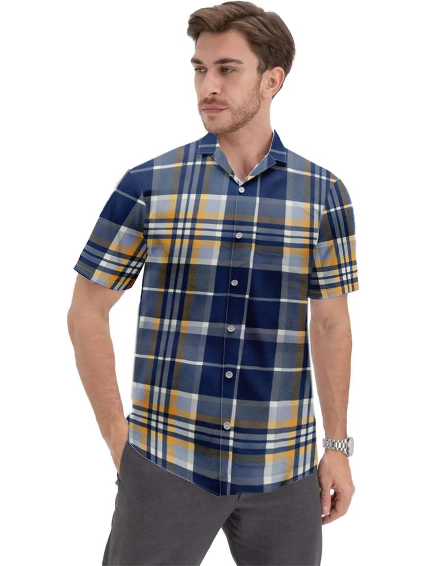 men regular fit check printed casual shirt