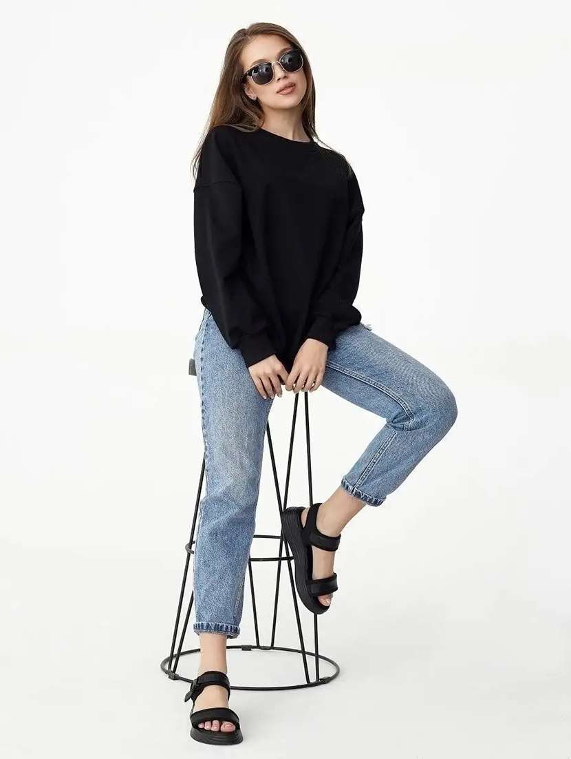 women plain oversized long sleeve sweatshirt - 21629423 -  Standard Image - 3