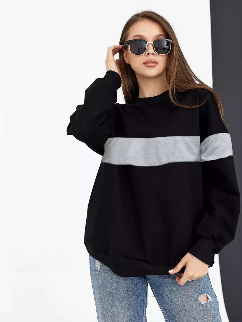 women color block oversized long sleeve sweatshirt