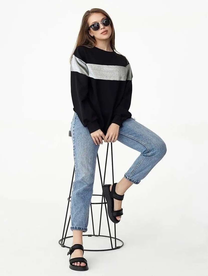 women color block oversized long sleeve sweatshirt - 21629426 -  Standard Image - 3