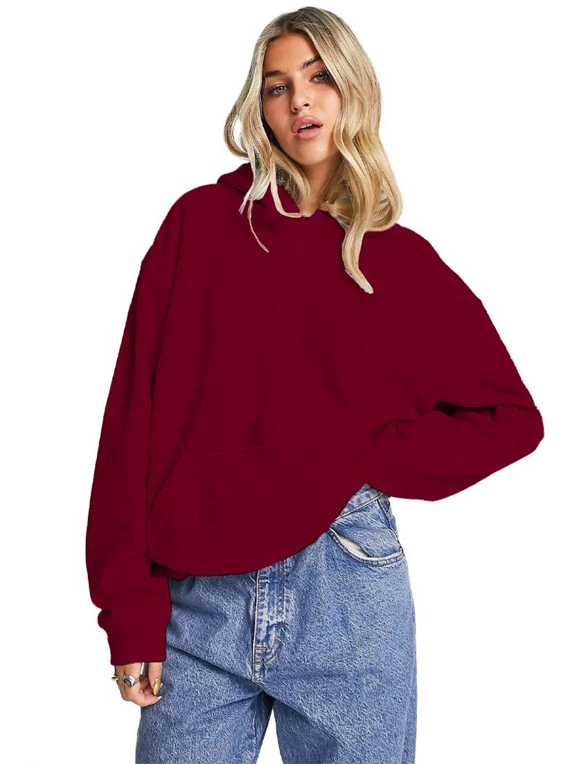 women plain hood neck oversized long sleeve sweatshirt