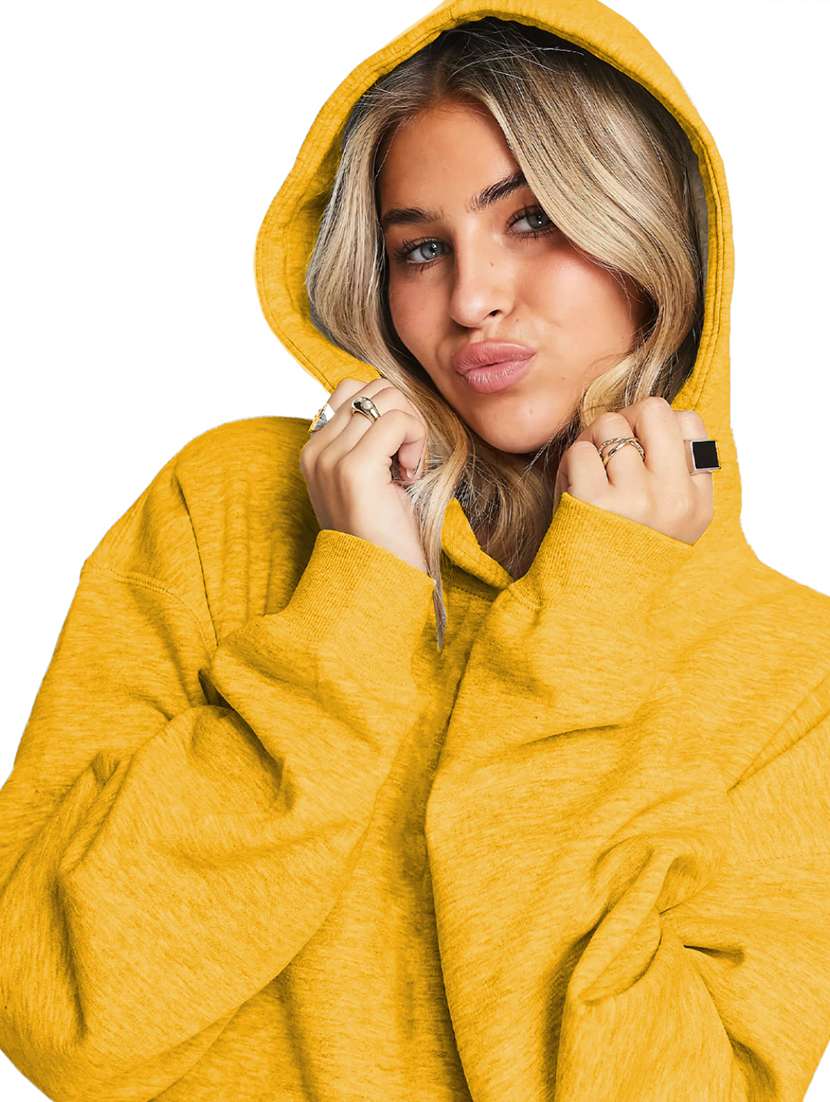 women plain hood neck oversized long sleeve sweatshirt - 21629443 -  Standard Image - 3