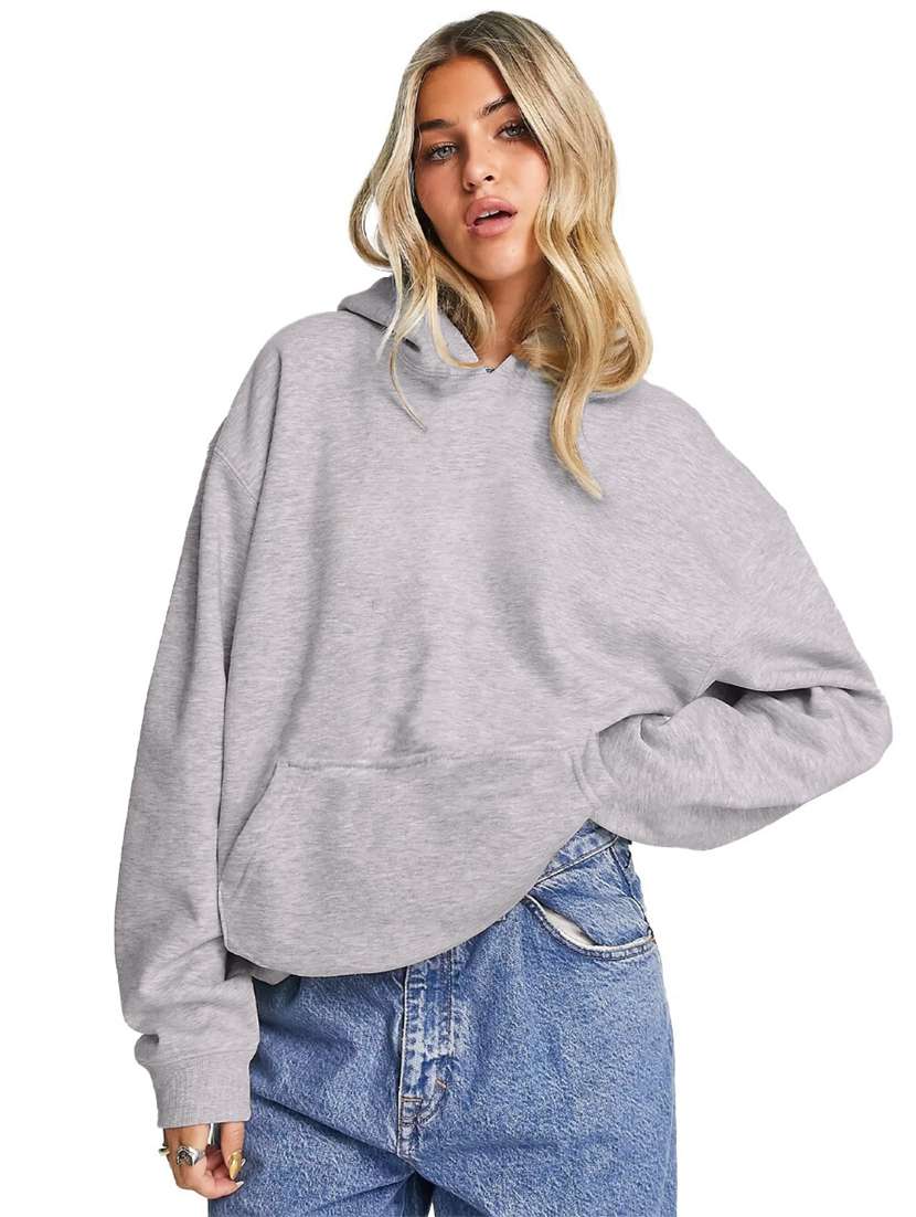 women plain hood neck oversized long sleeve sweatshirt
