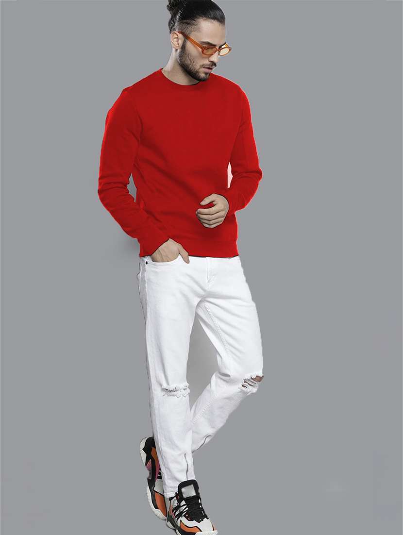 men round neck plain long sleeve sweatshirt - 21629474 -  Standard Image - 3