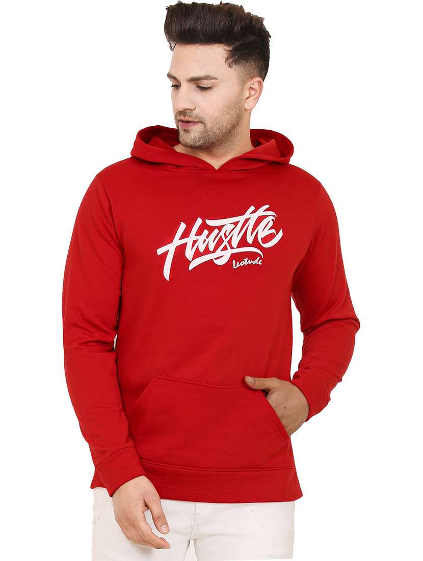 men hood neck printed long sleeve sweatshirt