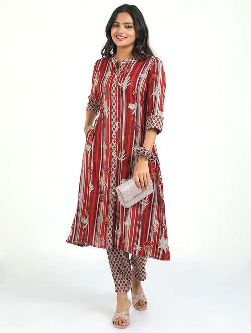 women printed three quarter sleeve kurta pant set - 21629586 - Standard Image - 0