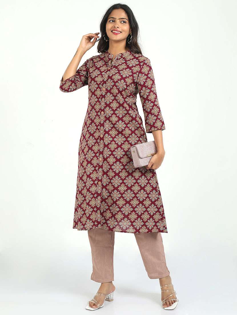 women printed three quarter sleeve kurta pant set - 21629614 - Zoom Image - 0