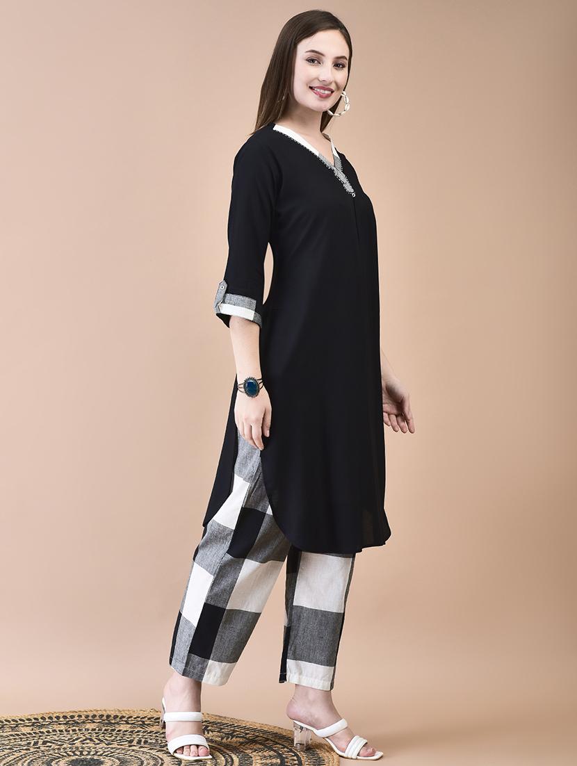 women black solid kurta pant set - 21629635 - Standard Image - 3
