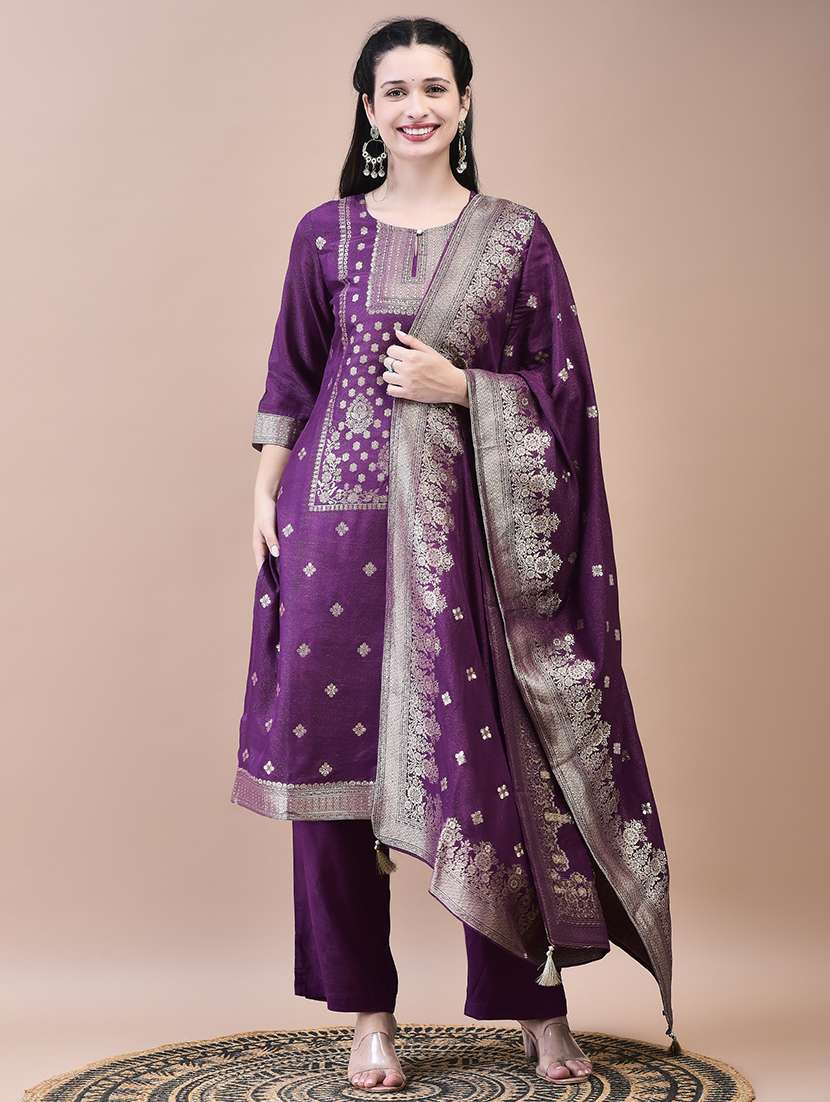 women three quarter sleeve kurta pant with dupatta set - 21629636 -  Zoom Image - 0