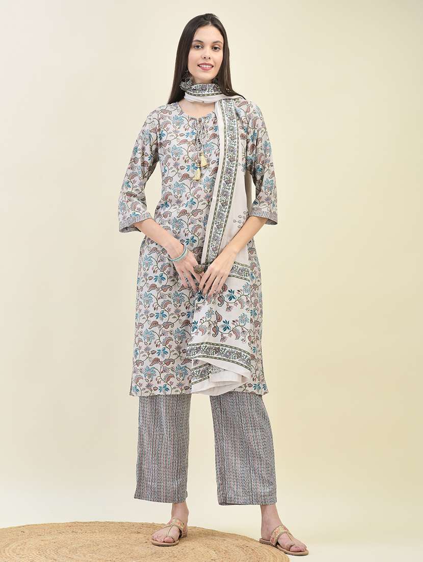 women three quarter sleeve kurta pant with dupatta set