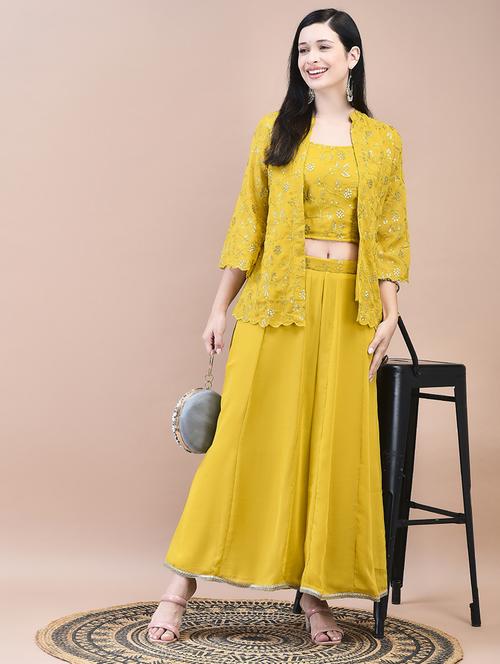 women mustard embroidered fusion set - 21629638 -  Standard Image - 0