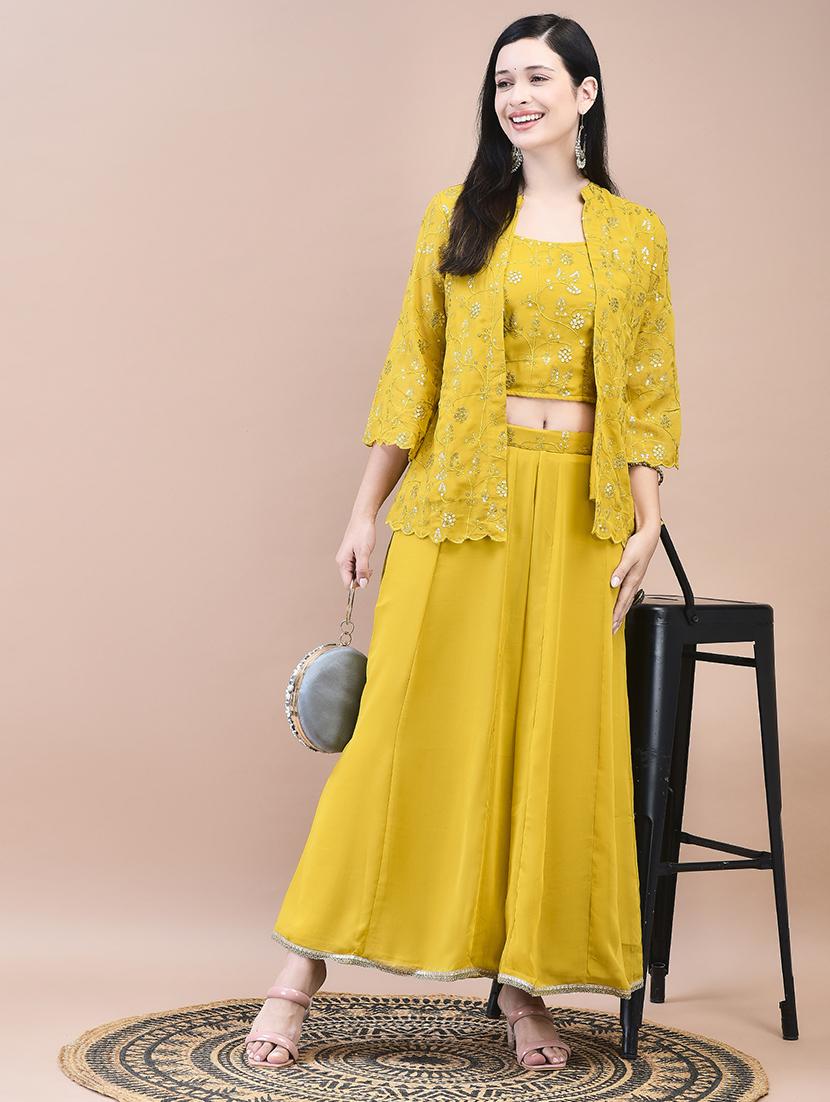 women mustard embroidered fusion set - 21629638 -  Zoom Image - 0