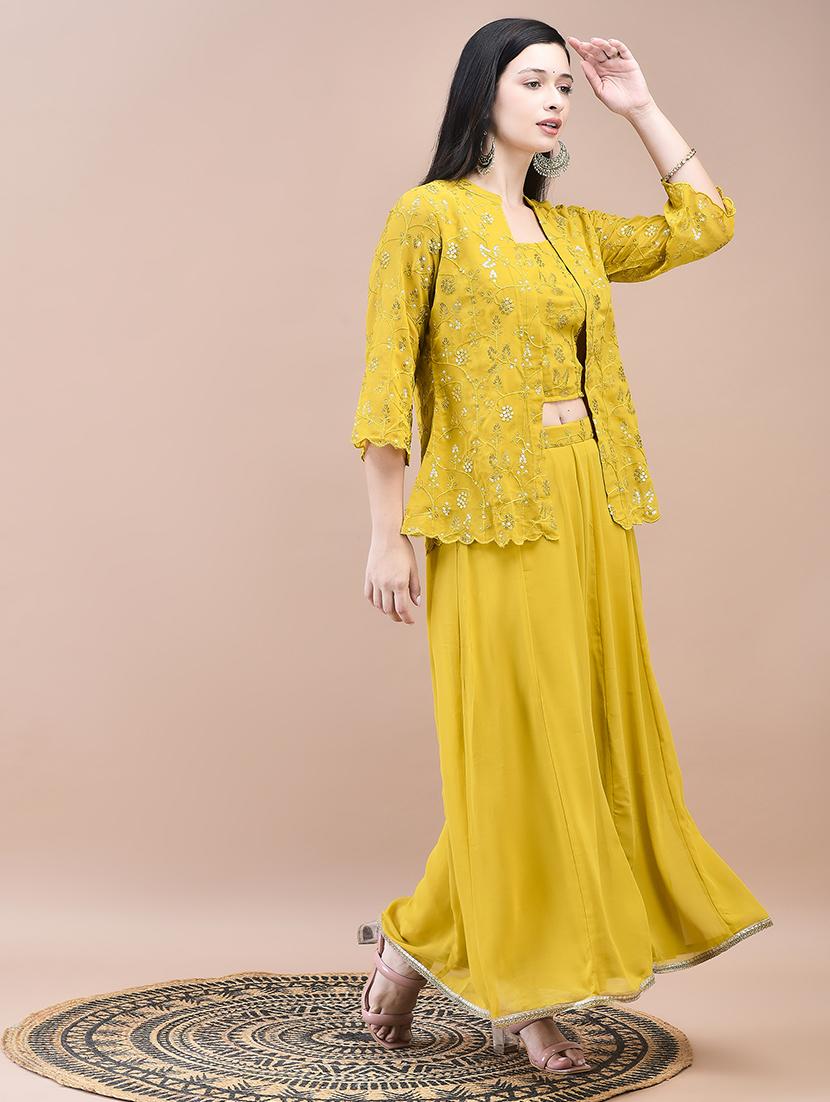 women mustard embroidered fusion set - 21629638 - Standard Image - 3