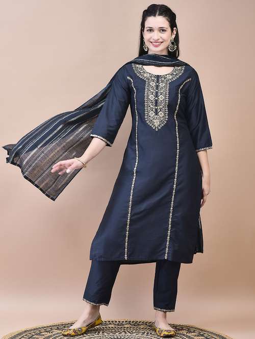 women three quarter sleeve kurta pant with dupatta set - 21629648 -  Standard Image - 0