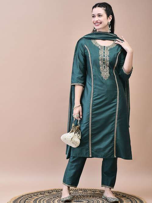 women three quarter sleeve kurta pant with dupatta set - 21629650 -  Standard Image - 0