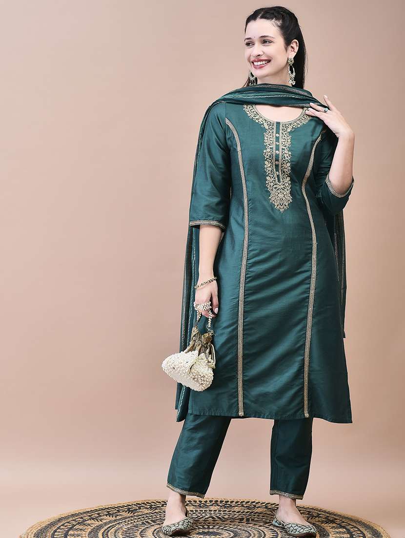 women three quarter sleeve kurta pant with dupatta set - 21629650 -  Zoom Image - 0