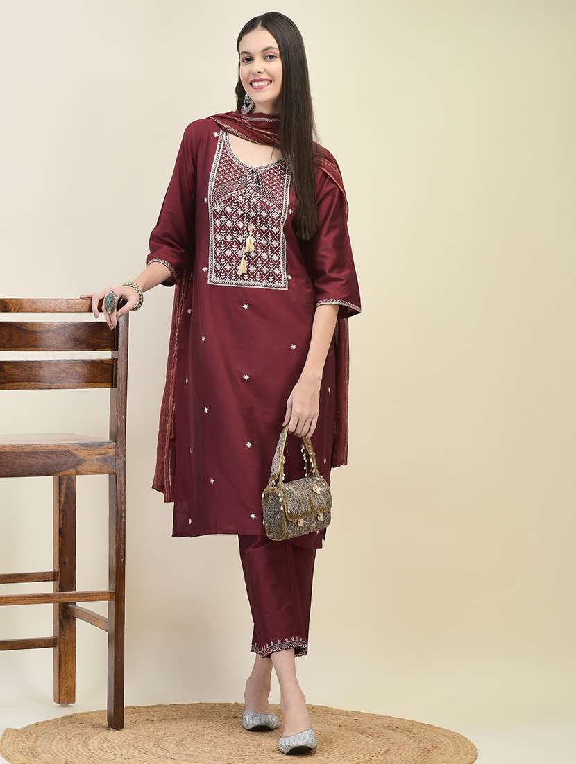 women three quarter sleeve kurta pant with dupatta set - 21629655 -  Zoom Image - 0
