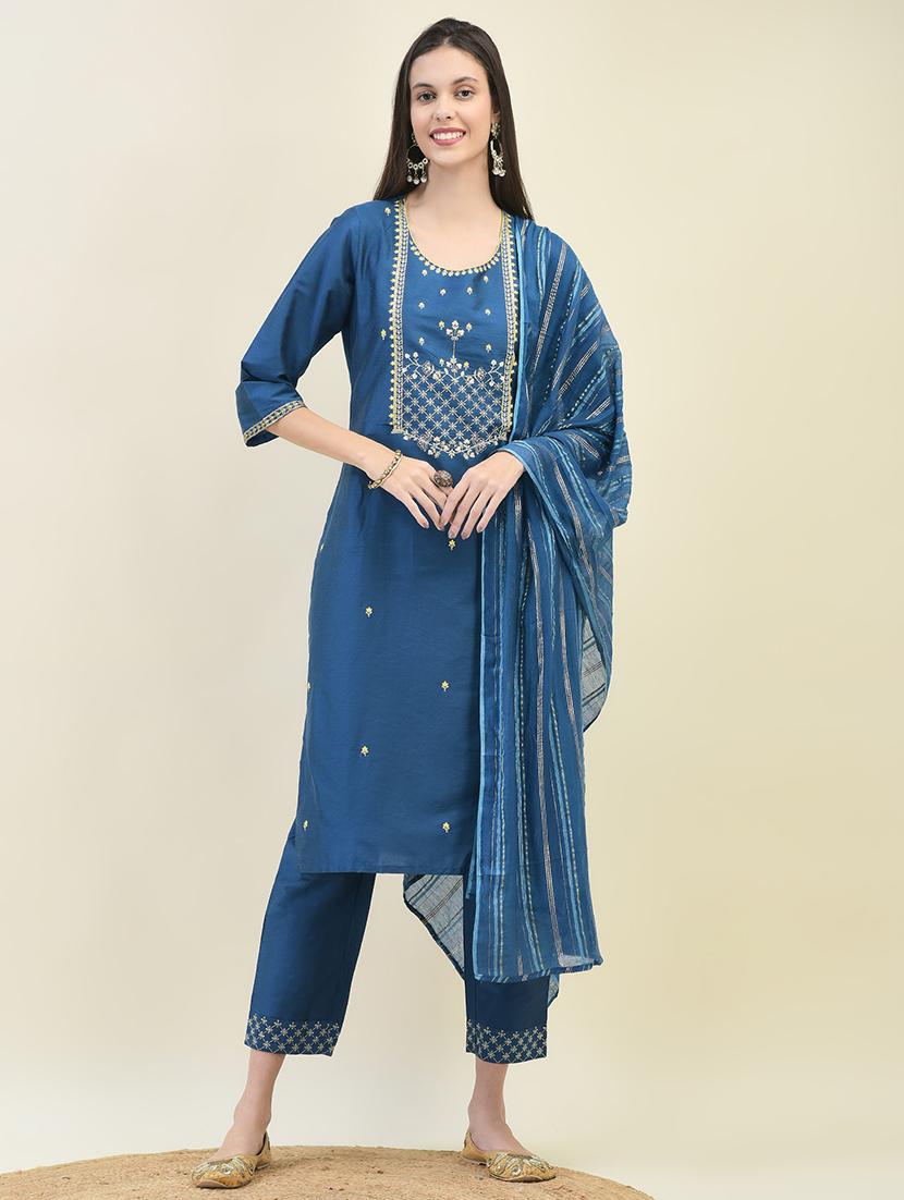 women three quarter sleeve kurta pant with dupatta set - 21629656 -  Zoom Image - 0