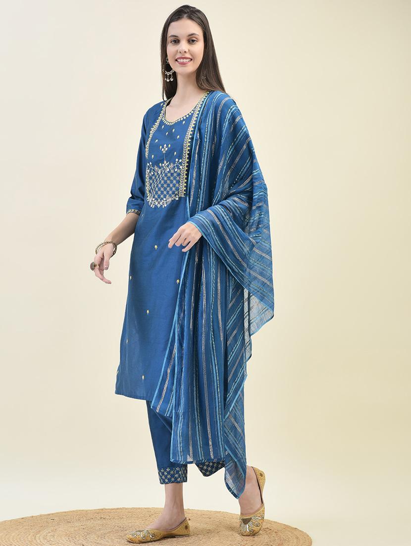 women three quarter sleeve kurta pant with dupatta set - 21629656 - Standard Image - 3