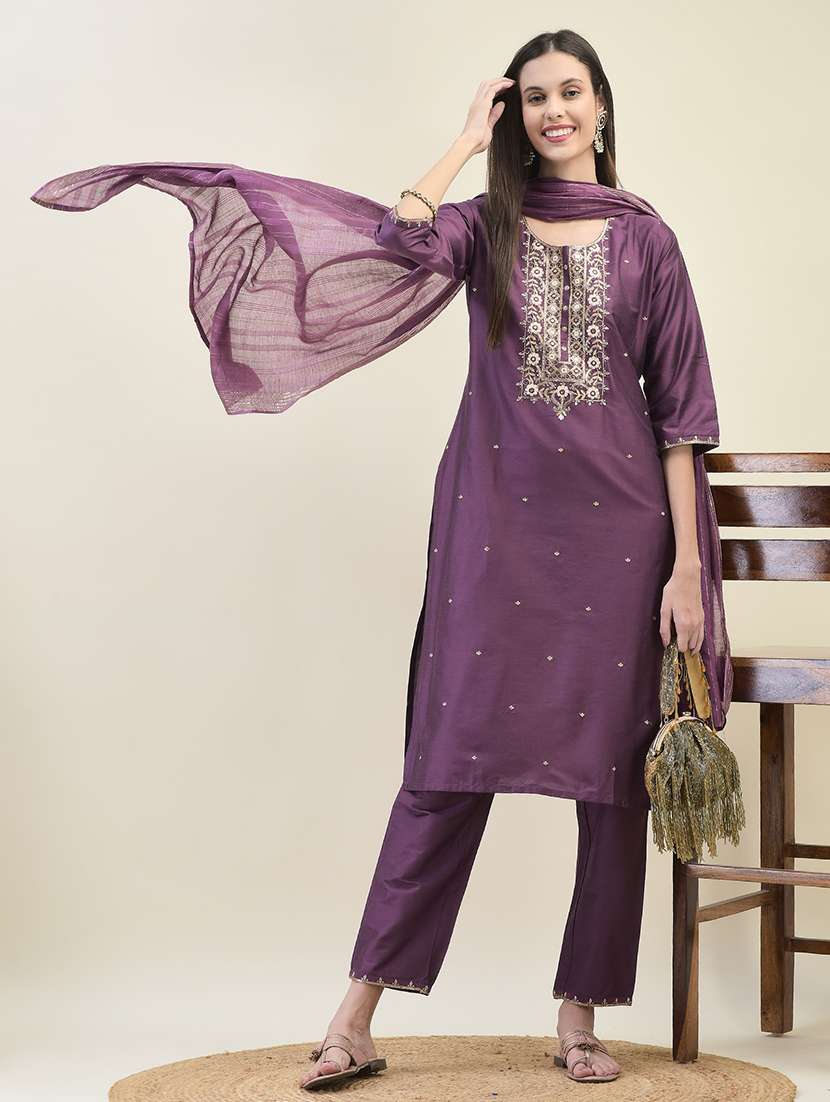 women three quarter sleeve kurta pant with dupatta set