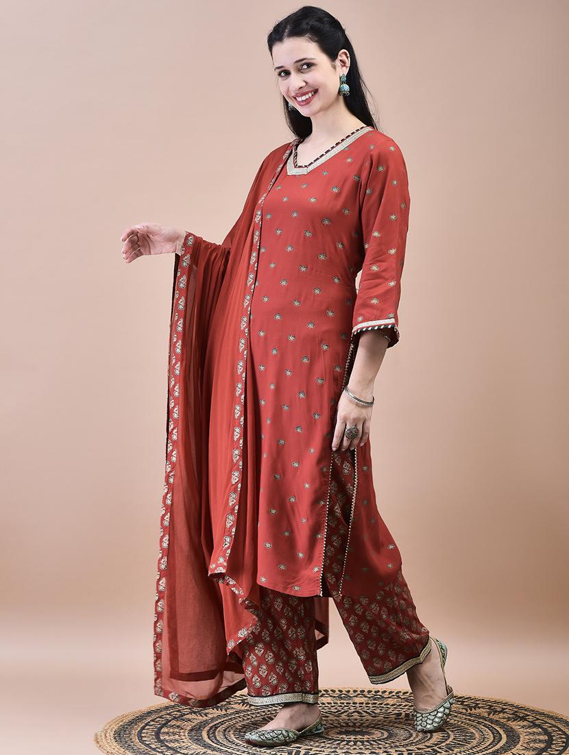 women three quarter sleeve kurta pant with dupatta set - 21629662 - Standard Image - 3