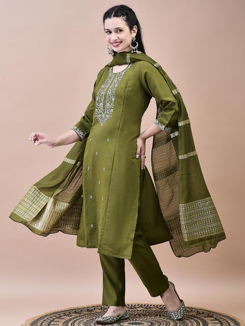 women three quarter sleeve kurta pant with dupatta set - 21629669 - Standard Image - 3